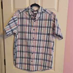 Columbia Blue and Red Plaid Button-Down Shirt